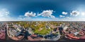 aerial full seamless spherical hdri 360 panorama view from great height on red roofs of historical center of old big city in Royalty Free Stock Photo