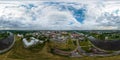 aerial full seamless spherical 360 hdri panorama view overlooking old town, urban development, historic buildings, crossroads with