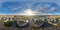 aerial full seamless spherical 360 hdri panorama view overlooking of residential area of high-rise buildings in equirectangular