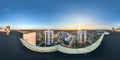 Aerial full seamless spherical panorama 360 angle degrees view from roof of multi-storey building with view of residential quarter