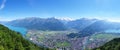 Aerial full view of Interlaken with Brienz and Thun lakes