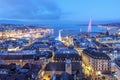 Geneva aerial at sunset, Switzerland