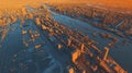 Aerial GIS visualization of an urban riverfront featuring LiDAR data of elevation docks and infrastructure.