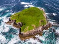 Aerial of Glashedy Island , an uninhabitated island west of Trawbreaga Bay - Donegal, Ireland