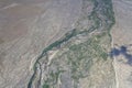 Winding shoals of Tekapu river in barren country, near Pukaki,  New Zealand Royalty Free Stock Photo