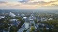 Aerial Golden Hour Glow on Ypsilanti Town with Historic Water Tower