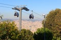 Aerial gondola lift with cable car and Barcelona cityscape panorama seen from Montjuic