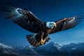 Aerial grace flying eagle against a serene and vivid blue