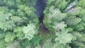 Aerial of green forest and burnt ground after the fire, destruction of human activity concept. Stock footage. Top view