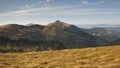 Aerial green mountain ridges. Fir forets on hills, tops. Nobody nature landscape. Greenery rocks Royalty Free Stock Photo