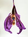 Aerial gymnast acrobat hanged on fabric Royalty Free Stock Photo