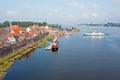 Aerial from the harbor and city Woudrichem at the river Merwede in the Netherlands