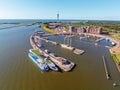 Aerial from the harbor in Lelystad at the IJsselmeer in the Netherlands Royalty Free Stock Photo