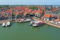 Aerial from the harbor and traditional village Volendam in Netherlands