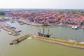 Aerial from the harbor and traditional village Volendam in Netherlands