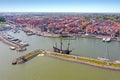 Aerial from the harbor and traditional village Volendam Netherlands