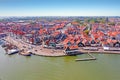 Aerial from the harbor and traditional village Volendam Netherlands