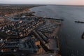 Aerial from the harbour city Harderwijk Veluwemeer in the Netherlands at sunset Royalty Free Stock Photo