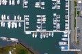 Aerial at Harwich, Cape Cod Showing a Boat Marina Looking Straight Down Royalty Free Stock Photo