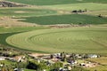 An aerial view of hay being harvested.