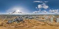 aerial hdri 360 panorama view over construction of new modern residential complex with high-rise buildings in town in Royalty Free Stock Photo