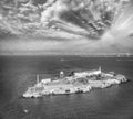 Aerial helicopter view of Alcatraz Island, San Francisco Royalty Free Stock Photo