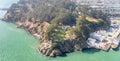 Aerial helicopter view of Alcatraz Island, San Francisco, California Royalty Free Stock Photo