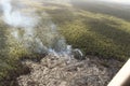 Aerial helicopter view of lava field near Kilauea volcano, Big Island, Hawaii Royalty Free Stock Photo