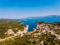 Aerial - High ange view of village. Small Adriatic town