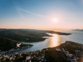 Aerial - High ange view of village. Small Adriatic town