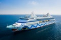 Aerial high angle close shot of German cruise ship moored in the port of Esperance, Australia