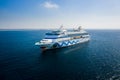 Aerial high angle shot of German cruise ship moored in the port of Esperance, Australia