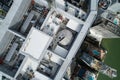 Drone photo of a highrise rooftop inspection topoff Royalty Free Stock Photo