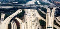 aerial of a highway with bridges and overfly in Los Angeles