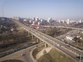 Aerial of highway city intersection junction summer Top View