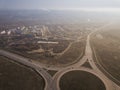 Aerial of highway city intersection junction summer Top View