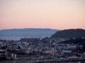 Aerial of Highway, Neighborhood, and Candlestick Park stadium Royalty Free Stock Photo