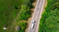 Aerial. Highway traffic outside the city. Top view