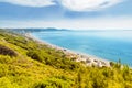 hill top view on Rhodes city and mediterranean sea. Tropical resort and vacation concept Royalty Free Stock Photo