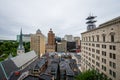 Aerial of Historic downtown Harrisburg, Pennsylvania next to the Royalty Free Stock Photo