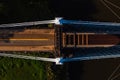 Aerial of Historic Wheeling Suspension Bridge Cables + Deck - Ohio River - Wheeling, West Virginia Royalty Free Stock Photo