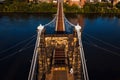Aerial of Historic Wheeling Suspension Bridge - Ohio River - Wheeling, West Virginia Royalty Free Stock Photo