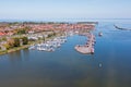 Aerial from the historical city and harbor from Enkhuizen in the Netherlands