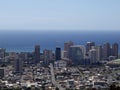 Aerial of Honolulu, Waikiki, Buildings, parks, hotels and Condo