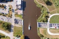 Aerial from Houkesloot aquaduct near Sneek in Friesland the Netherlands