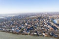 Aerial Houses Residential British England Drone Above View Summer Blue Sky Estate Agent. Snow, winter weather