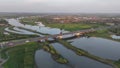 Aerial hyperlapse of the Jan Blankenbrug is a bridge over the Lek near Vianen showing the A2 highway. Dutch