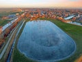 Aerial from ice skating at sunset on the ice rink in Koudum Friesland the Netherlands Royalty Free Stock Photo