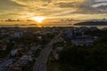 Aerial image of beautiful Kota Kinabalu City during twilight sunset on Sabah, Malaysia