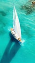 Aerial image of beautiful sailboat cruising in blue open ocean. Luxury white yacht. Generative AI Royalty Free Stock Photo